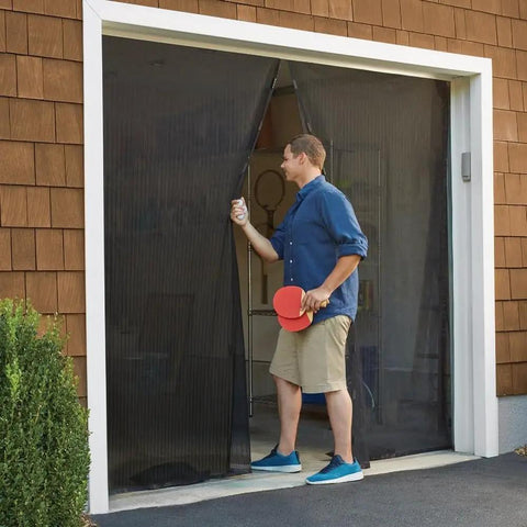 Hands Free Magnetic Door Screen For Double Doors Keeps Bugs Out And Fresh Air In Easy Install Mosquito Net for French Doors in use