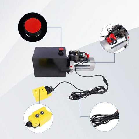 8 Quart Hydraulic Power Unit With 12V DC Electric Pump Double Acting Pump Max 3200 PSI Built For Real Heavy Lifting On Dump Trailers This Workhorse Lifts 3 To 5 Tons Durable Metal Tank