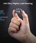 Hand holding Drop In HawkLock Mini Quick Release Plate with One Quarter Inch Screw, showing size, weight 37g, load-bearing 5kg.