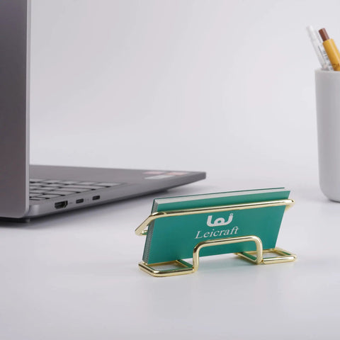 Metal Desk Card Holder For Office And Home, Large Capacity Card Organizer With Durable Gold Finish on office desk