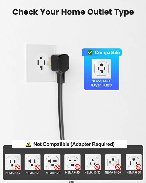 Level 2 EV Charger 24 Amp 240 Volt With 25 Foot Cable For Home Garage NEMA 14 30P Plug J1772 Non Tesla EV Compatible Outlet Type