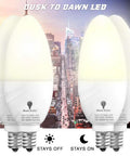 Six Pack Dusk To Dawn LED Bulbs With Smart Light Sensor E12 Candelabra Base 6W Consumption 65W Equivalent 3000K Warm White