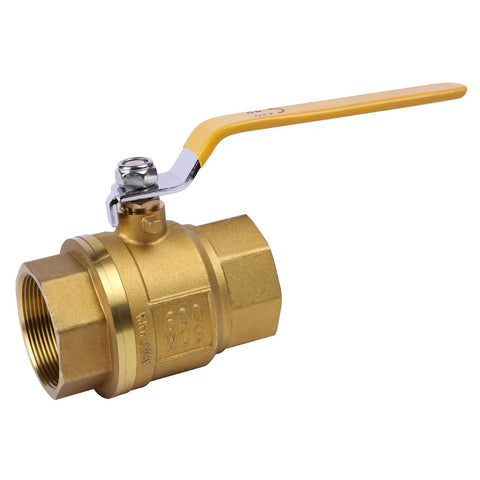 Beefy 2 Inch Brass Ball Valve NPT Female Full Port With Yellow Vinyl Insulated Handle Heavy Duty Water Shut Off 600 WOG