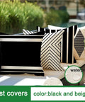 Outdoor Pillow Covers 20x20 Waterproof Sunbrella Fabric Black And Beige Boho Style Set Of 4 For Patio Furniture No Inserts Included