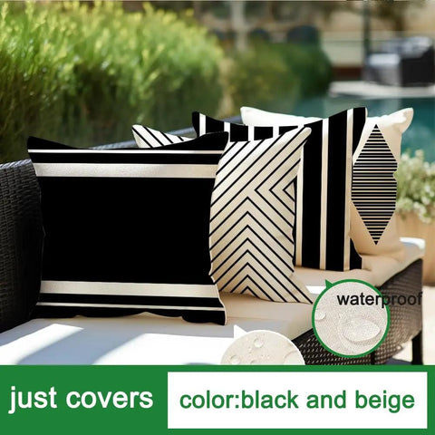 Outdoor Pillow Covers 20x20 Waterproof Sunbrella Fabric Black And Beige Boho Style Set Of 4 For Patio Furniture No Inserts Included
