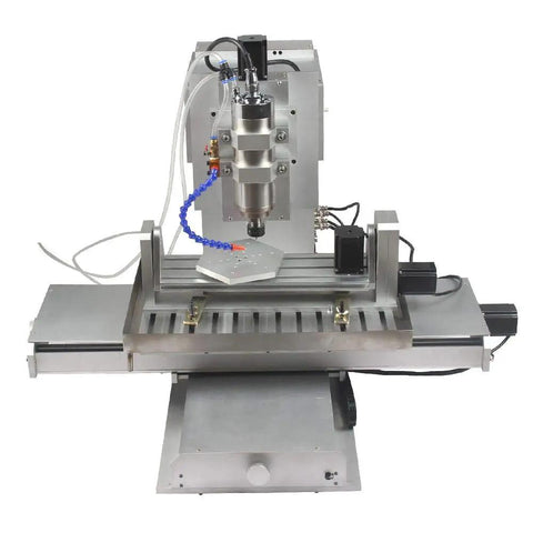 Close-up of 6040 5 Axis CNC Router Engraving Machine with 2200W spindle, water cooling ball screw, and Mach 3 USB controller.