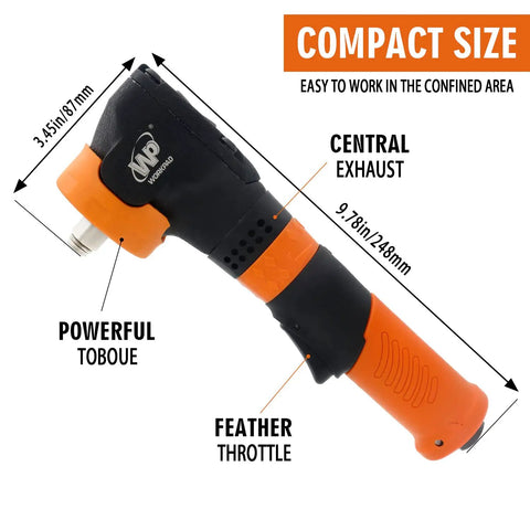 Half Inch Air Angle Impact Wrench With 370 Ft Lb Torque Ultra Compact 9.78 Inch Handle Lightweight 3.1 Lb Pneumatic Tool Built For Tight Spots