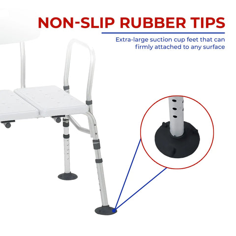 Beefy Heavy Duty Shower Bench With Back Support Adjustable Tub Transfer Seat Non Slip Bath Chair detail of non-slip rubber tips