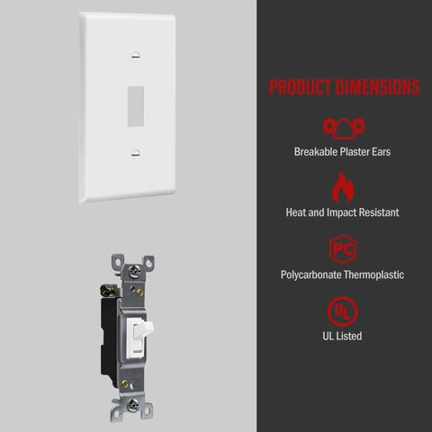 Toggle Light Switch Bundle, Single Pole 15 Amp 120-277 Volt, Grounding Screw, Residential Grade, UL Listed, White, 10 Pack