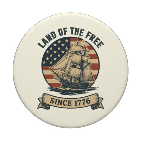 All American Patriotic Sailboat PopGrip For The 4th Of July, Land Of The Free Since 1776 Phone Grip With Adhesive Mount design