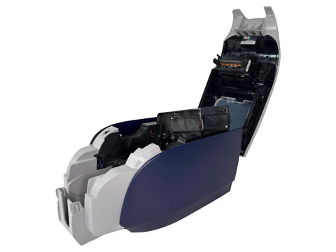 Interior view of the Straight Fire Slick Plug And Play Color ID Card Printer With Double Sided Dye Sublimation Printing open.