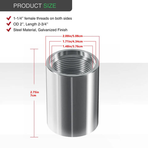 5-Pack 1 1/4 Inch Drive Female Couplings For Well Point Hand Pumps, Heavy-Duty Galvanized Steel Sand Point Well Coupler Kit