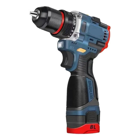 Kickass Cordless Brushless Impact Drill With Tough As Nails Metal Chuck for efficient drilling and screwdriving action.