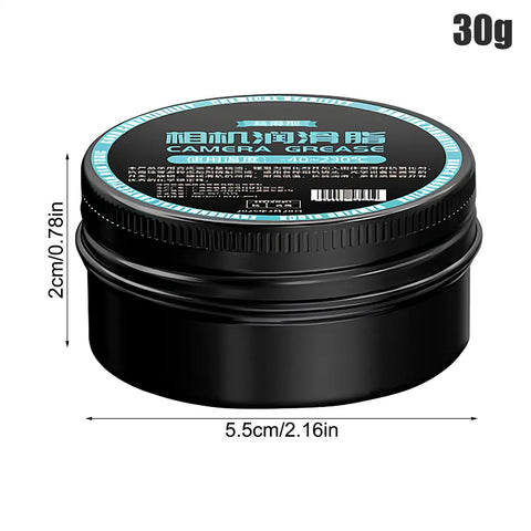 Heavy Duty Camera Lubricating Oil For Snag Free Shutter Repairs And Precision Lens Care Rust Resistant Formula 30g tub with black design.