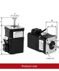 Dual HANPOSE 42HS34-YC-PD 12V four-lead Nema17 stepper motors with metal shafts and black housings; front and side views.