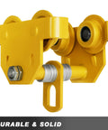 Manual Trolley Built For Heavy Lifting With 6600 Lbs Capacity Up To 3 Tons, Push Beam Trolley in yellow, side view