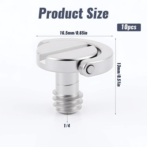 10 Pack Stainless Steel D Ring Screw Hinged Holder 1/4-20 Camera Tripod Screws For Selfie Sticks Gimbals Quick Release Wrist Strap Mounting And Attachments, 16.5mm
