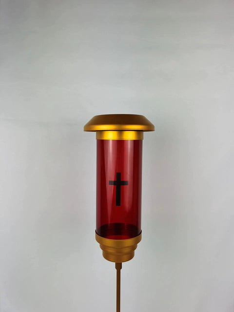 Solar Powered Cemetery Light In Red Aluminum With LED Memorial Lantern Spiked Outdoor Grave Lamp With Cross Design