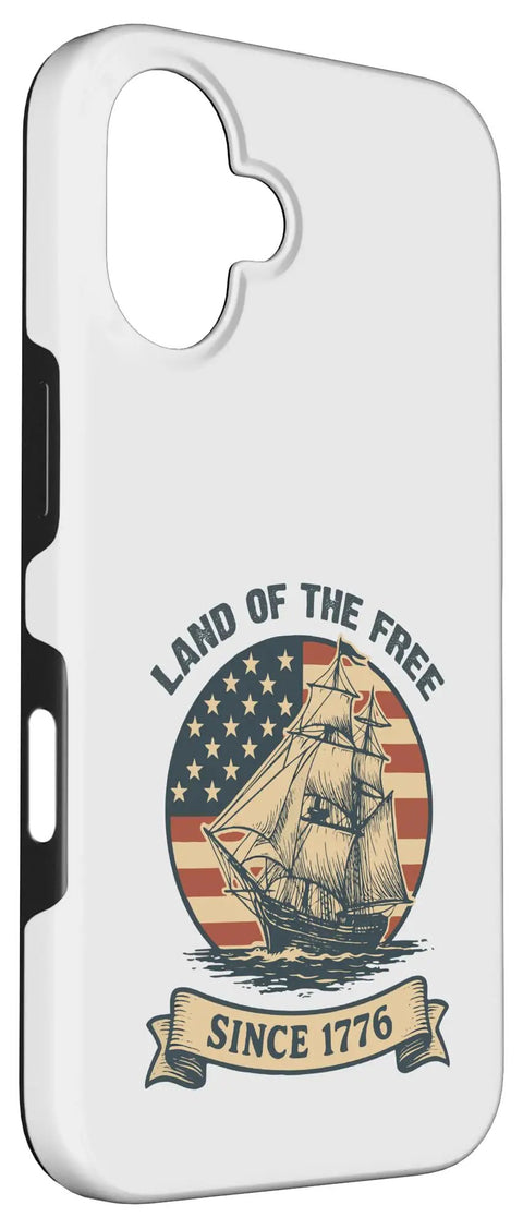 Patriotic Sailboat US Flag Phone Case For iPhone 16 Merica Vibe with nautical ship and flag design, Land of the Free text.