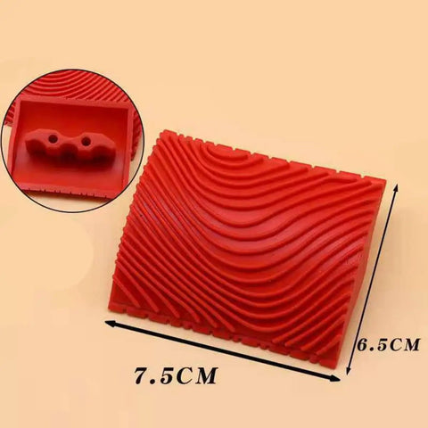 Two Piece Rock Solid Faux Wood Grain Roller Kit For Super Smooth Wall And Furniture Texture Painting With Durable Rubber Design Stamping Tools That Guarantee A Knockout Finish Every Single Time, red rubber stamp with wave texture, 7.5cm x 6.5cm.
