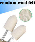 Pro Grade Wool Felt Polishing Bits Set for Rotary Tools, close-up of cone shape buffing points with premium wool texture