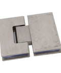 Close-up of Stainless Steel Frameless Glass Shower Door Hinge 180 Degree Heavy Duty for 5/16 to 1/2 Inch Glass in satin finish.
