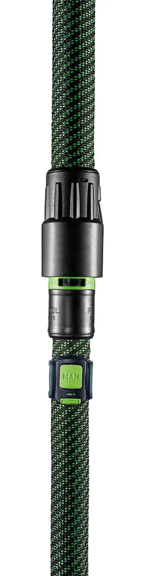 Close-up of Snag Free Vacuum Suction Hose 27/32 Inch By 3.5 Meter For Dust Collection With Smooth Outer Wrap and connectors