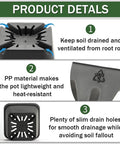 80 Pcs 4 Inch Nursery Pots With Drainage Holes Plastic Seed Starter Pots showing drain holes, PP material symbol, and soil protection features.