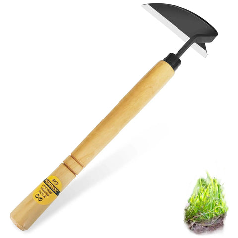 Wide Blade Garden Hoe With 9.6 Inch Wood Handle And 4.9 Inch Japanese High Carbon Steel Blade, Ultra Sharp Weeding Sickle for yard work.