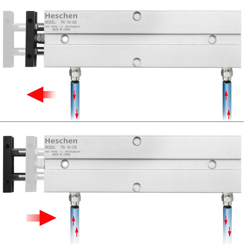 TN10x125 Double Acting Pneumatic Actuator With Magnetic Piston 10mm Bore And 125mm Stroke 0.4 Degree Non Rotation Precision High Performance Air Cylinder side view showing components and air flow