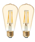 Vintage Edison Style LED Light Bulbs, 6 Watts, 60 Watt Equivalent, Cozy Retro Candle Glow, Amber Glass, Dimmable, Medium Base, 2 Pack