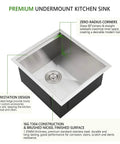 Undermount Bar Sink 13x15 Inches 16 Gauge Stainless Steel Deep Basin Nine Inch Depth With Three And A Half Inch Drain For Garbage Disposal Built Like A Boss For Small Home Bars And Kitchen Prep with zero-radius corners and a brushed nickel finish