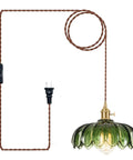 Chic Green Glass Plug In Pendant Light Fixture For Kitchen Island And Dining Room, smooth plug and play design with E26 base.