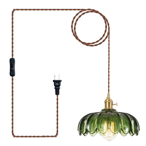 Chic Green Glass Plug In Pendant Light Fixture For Kitchen Island And Dining Room, smooth plug and play design with E26 base.