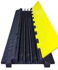Low Profile 3 Channel Cable Protector Rubber Ramp With Black Base And Yellow Lid Indoor Outdoor Cord Cover For Power Cords Ethernet Cables And Small Hoses No Trip Hazard Keeps Cables Safe And Neat