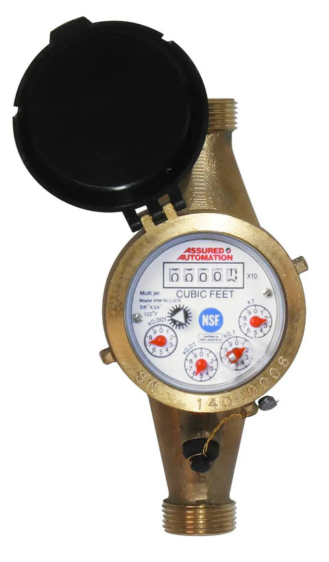One Inch Water Meter No Lead Brass NSF Certified Multi Jet Gallons Horizontal Install Built Tough with Corrosion Resistant Body
