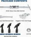 Rear Axle Bearing Removal Tool Kit With Slide Hammer And Adapters, Bearing Puller Set With Yoke, locknut, hook, and adapters.