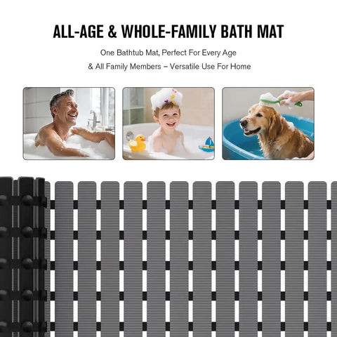 Rock Solid Non Slip Shower Mat With Mega Tight Suction Cups And Rapid Drain Holes For Tub Security features family-friendly use and versatile design.