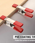 Beefy Heavy Duty Steel Spring Clamps Set With Four Inch Five Pack And Two Inch Fifteen Pack Jaw Openings 1 Inch And 0.75 Inch for woodworking.