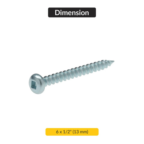 Top Shelf Square Drive Pan Head Sheet Metal Screws 6 X 1/2 Inch showing bright zinc plating and square drive design.