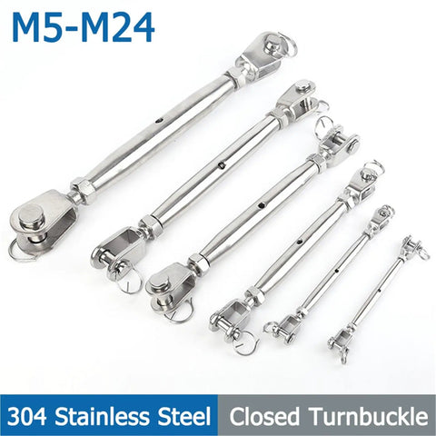 Heavy Duty M20 316 Stainless Steel Turnbuckle Cable Wire Rope Tensioner Tightener with multiple sizes for marine use.