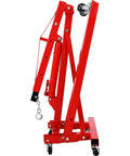 Built Like a Tank Two Ton Folding Engine Hoist And Cherry Picker Shop Crane featuring a folded red steel design with hydraulic components.