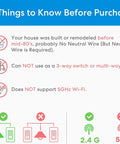 Image explaining Smart Dimmer Switch With Remote For LED Lights requirements, including neutral wire, 2.4GHz WiFi, 3-way usage.