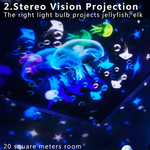 Starry Night Light Projector For Kids Dual Mode Sea And Galaxy Nebula with jellyfish projection in 360 degree rotation
