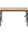 Heavy Duty Adjustable Height Workbench With Built In Power Outlets And Solid Rubber Wood Top Rock Solid Two Thousand Pound Capacity Garage Beast For Shop Projects And Buildouts - front view showcasing black steel frame and rubber wood top.