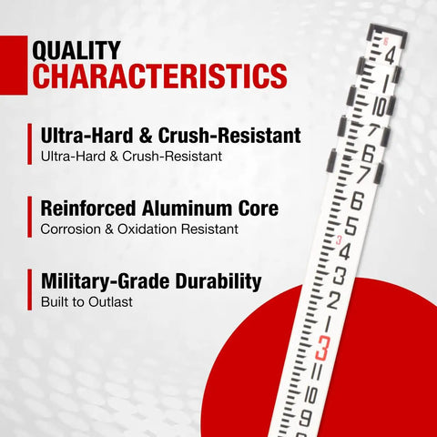 16 Foot Aluminum Leveling Rod With 5 Section Telescopic Design Dual Sided Feet And Tenths Scale Bubble Level With Carrying Case For Surveying Laser Alignment Walls And Floors Waterproof And Rustproof features quality characteristics and markings