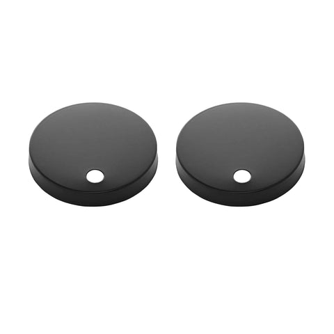 Two round black components from Black Toilet Hardware Kit With Customizable Seat Hardware And Push Buttons, QQ Feet Included.