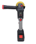 Heavy Duty 21V Cordless Angle Grinder With Brushless Motor and Rocking Head Runs Smooth As Silk Cutting Through Metal And Wood Reaches 9000 Rpm With Three Speed Settings To Knock Out Any Tough Job On Site - front view of cordless grinder with guard.