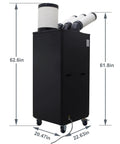 Heavy Duty Industrial Portable Air Conditioner 22500 BTU Mobile Spot Chiller with column outlet, dimensions 62.6in x 20.47in.