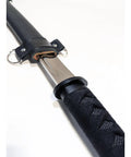 Close-up of 30.5 Inch Full Tang Wakizashi Samurai Sword With 65Mn Spring Steel Blade, faux leather wrapped scabbard and ergonomic handle